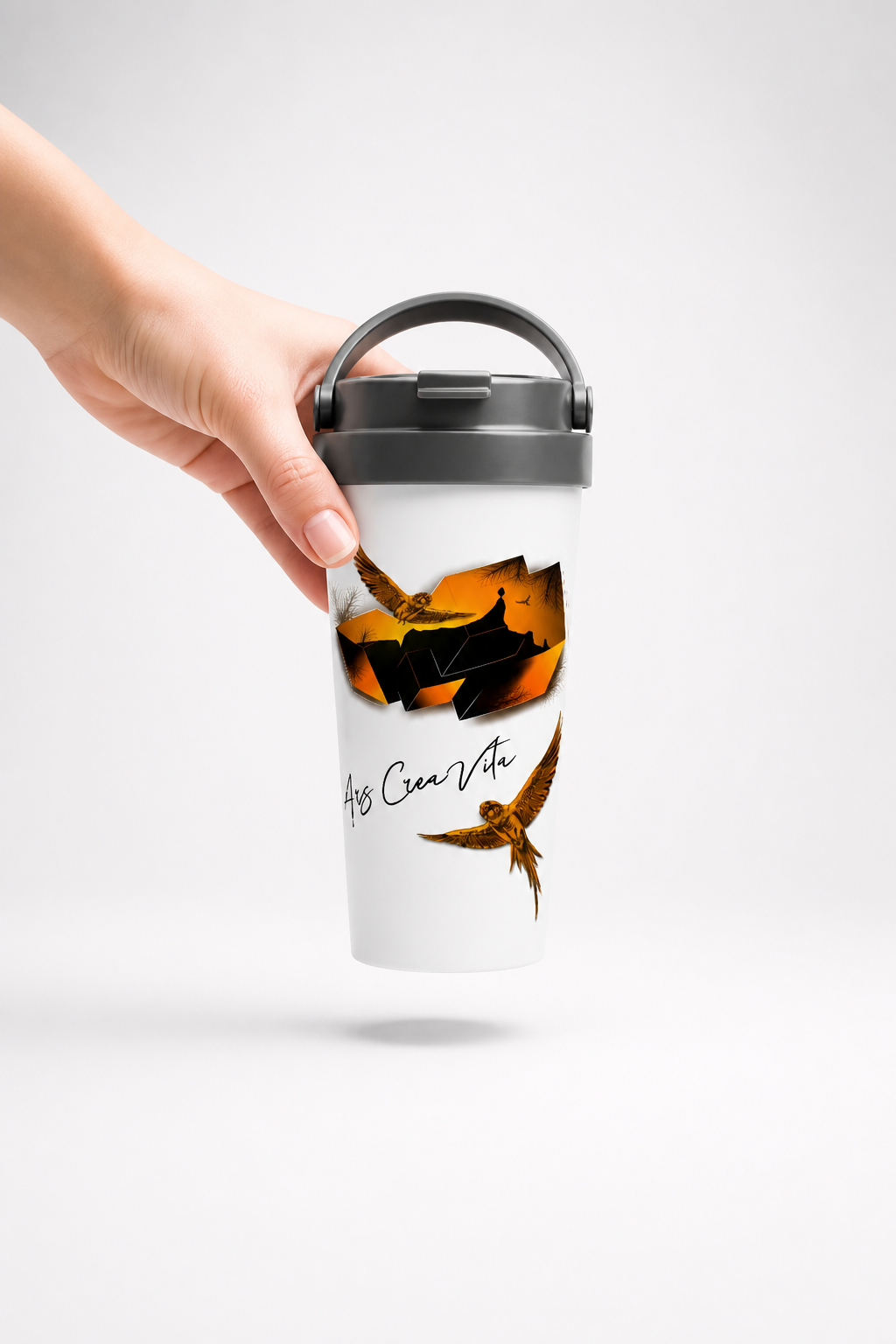 Bílý nerezový cestovní termohrnek (cca 450 ml) Sunset Echo