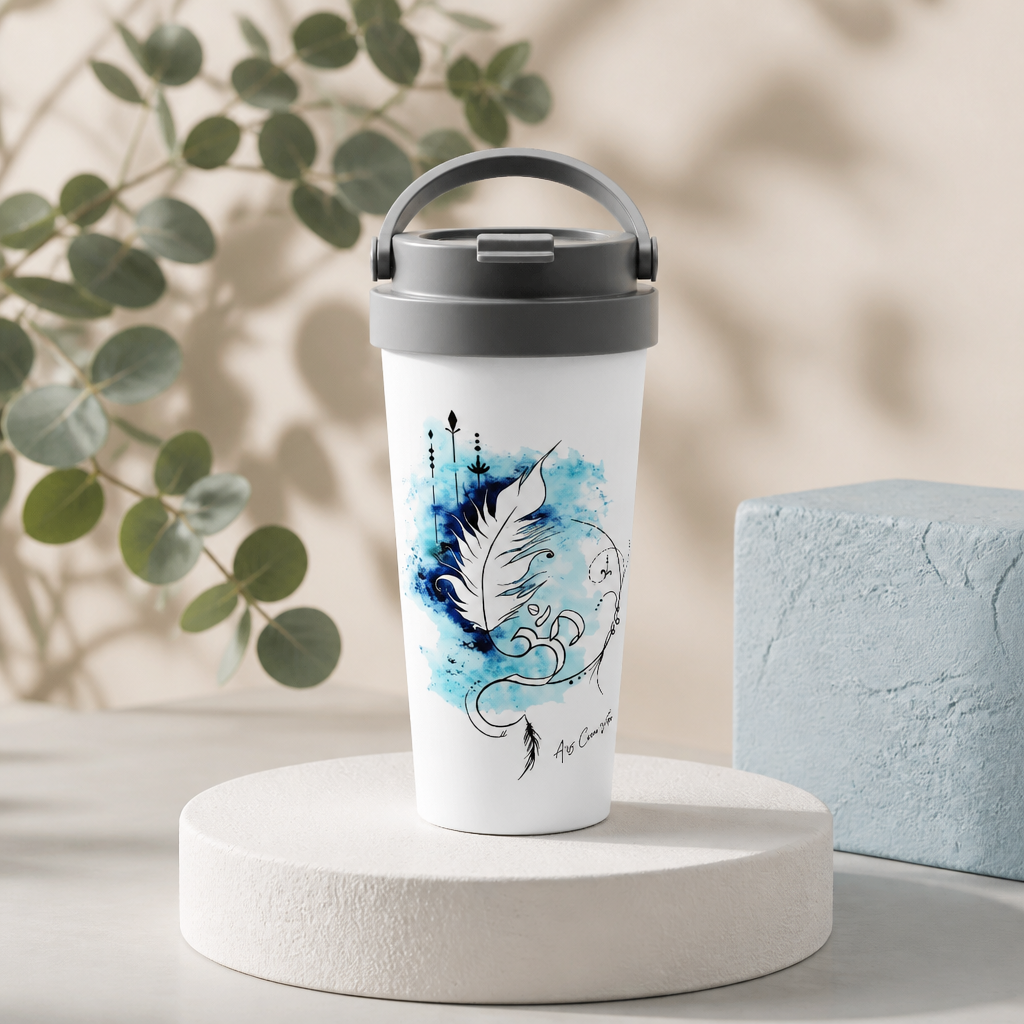 Bílý nerezový cestovní termohrnek (cca 450 ml) Feather of Inspiration