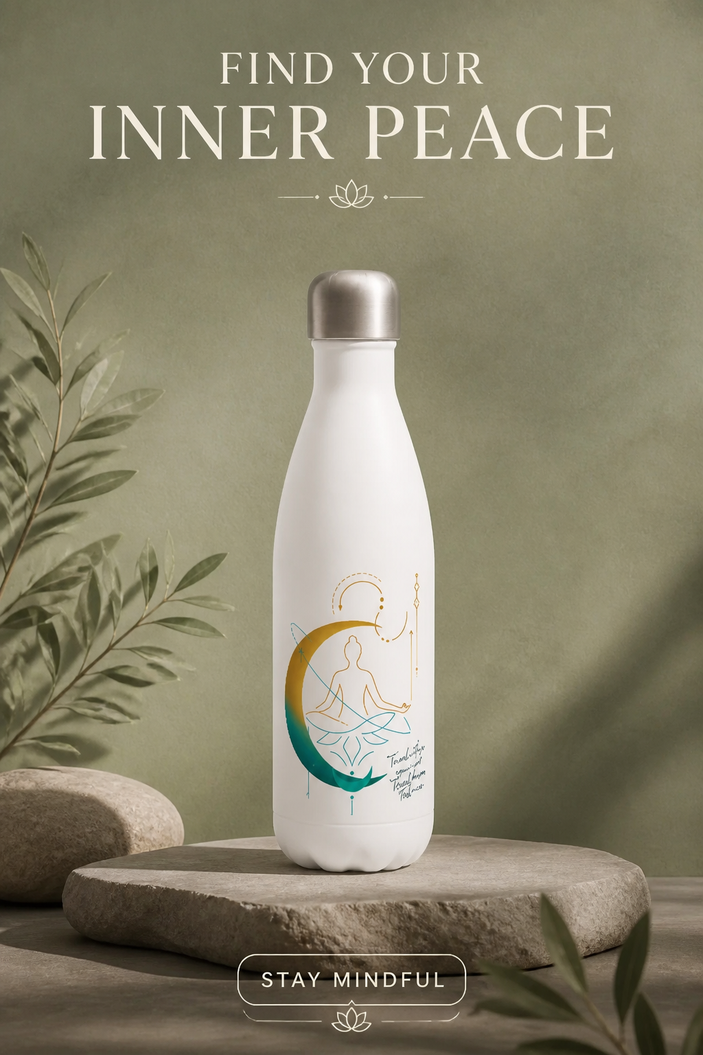 Bílá nerezová láhev na vodu (cca 500 ml) Stillness in Motion