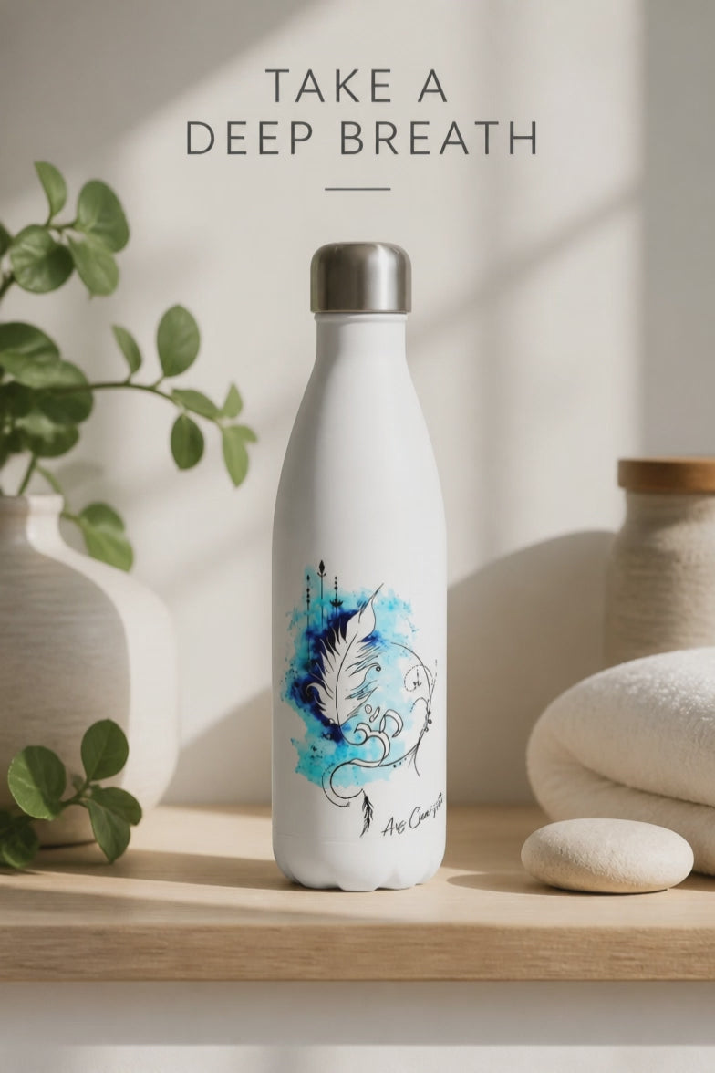 Bílá nerezová láhev na vodu (cca 500 ml) Feather of Inspiration